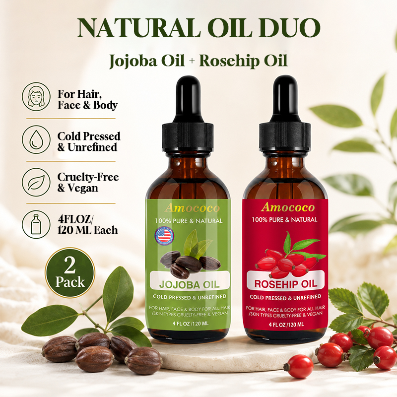 Face Oil Rosehip - Amococo 2pcs Jojoba Oil and Rosehip