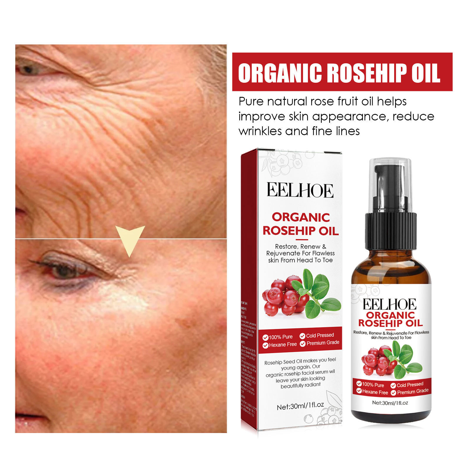 30ml Rosehip Oil Facial Serum  - Face Oil Rosehip ulasan dan harga